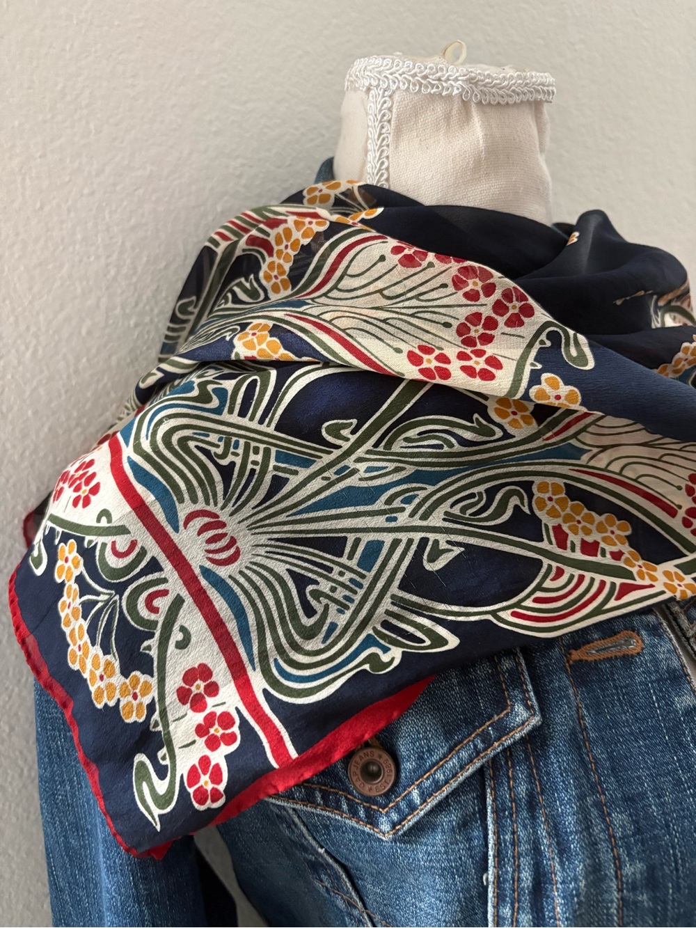 Vintage Liberty of London Silk Scarf Art Nouveau Floral Oblong Scarf Italian Mad - Picture 2 of 15